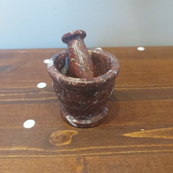 Red Zebra Marble Mortar & Pestle (Pakistan) - Picture 1 of 9